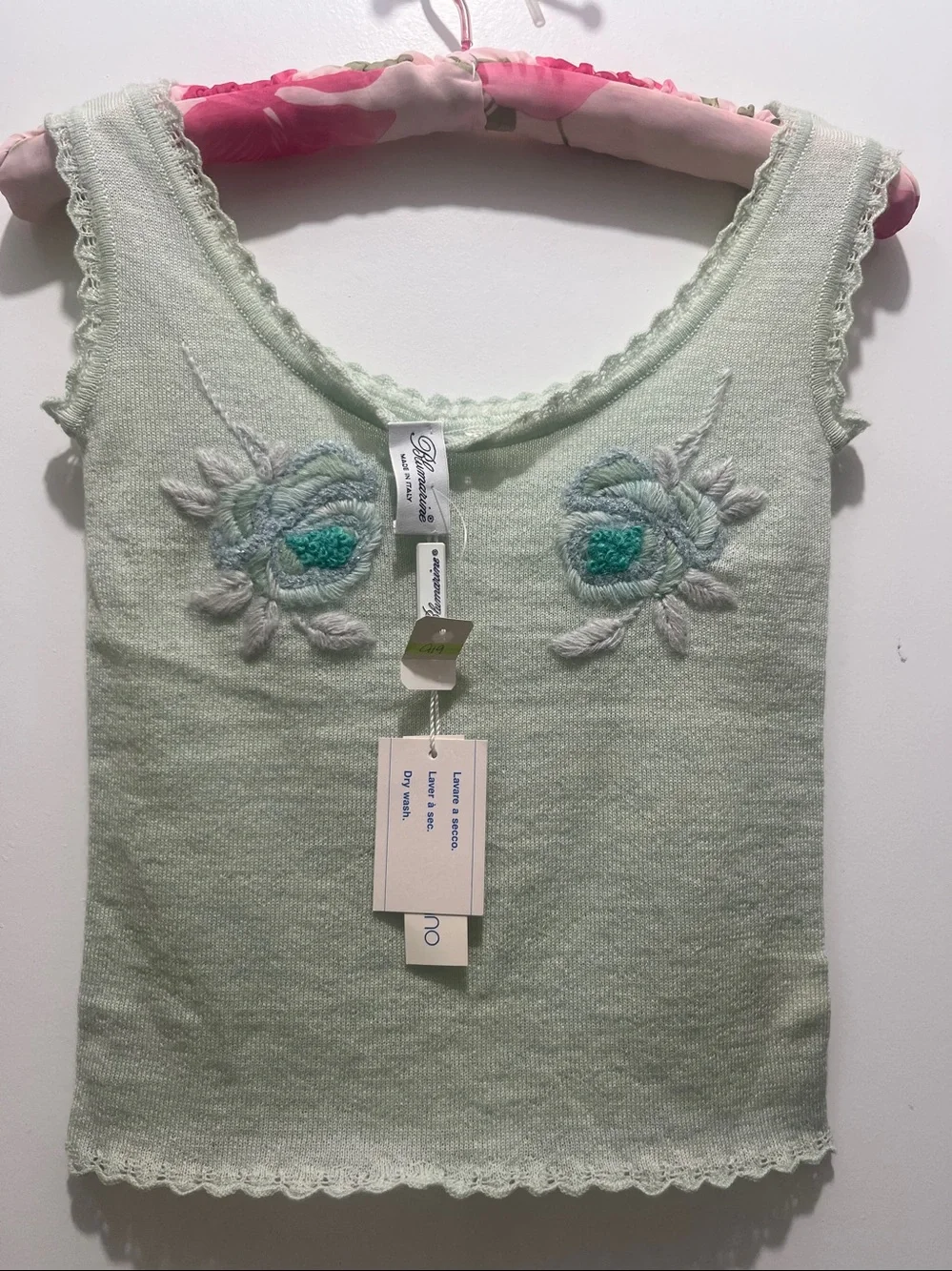 Blumarine wool Mint Floral Embroidered  Tank Top XS - Picture 3 of 12